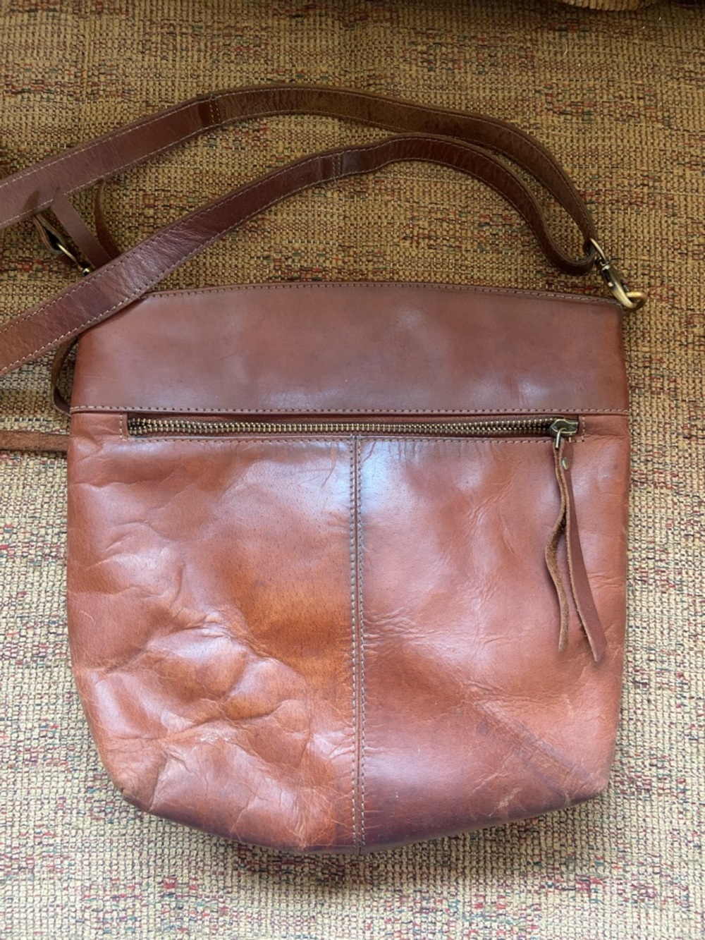 Women’s Vintage Komal C Brown Leather Purse, Handbag, Zippered Closure